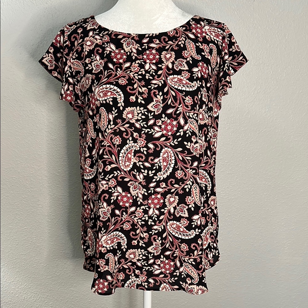 Loft Floral Paisley Ruffle Sleeve Blouse Size XS